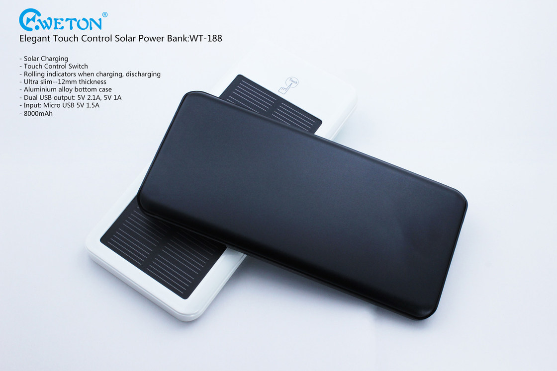 Machtsbank Zwarte 7200mAh van USB van de aanrakingscontrole Dubbele Draagbare de Zonne